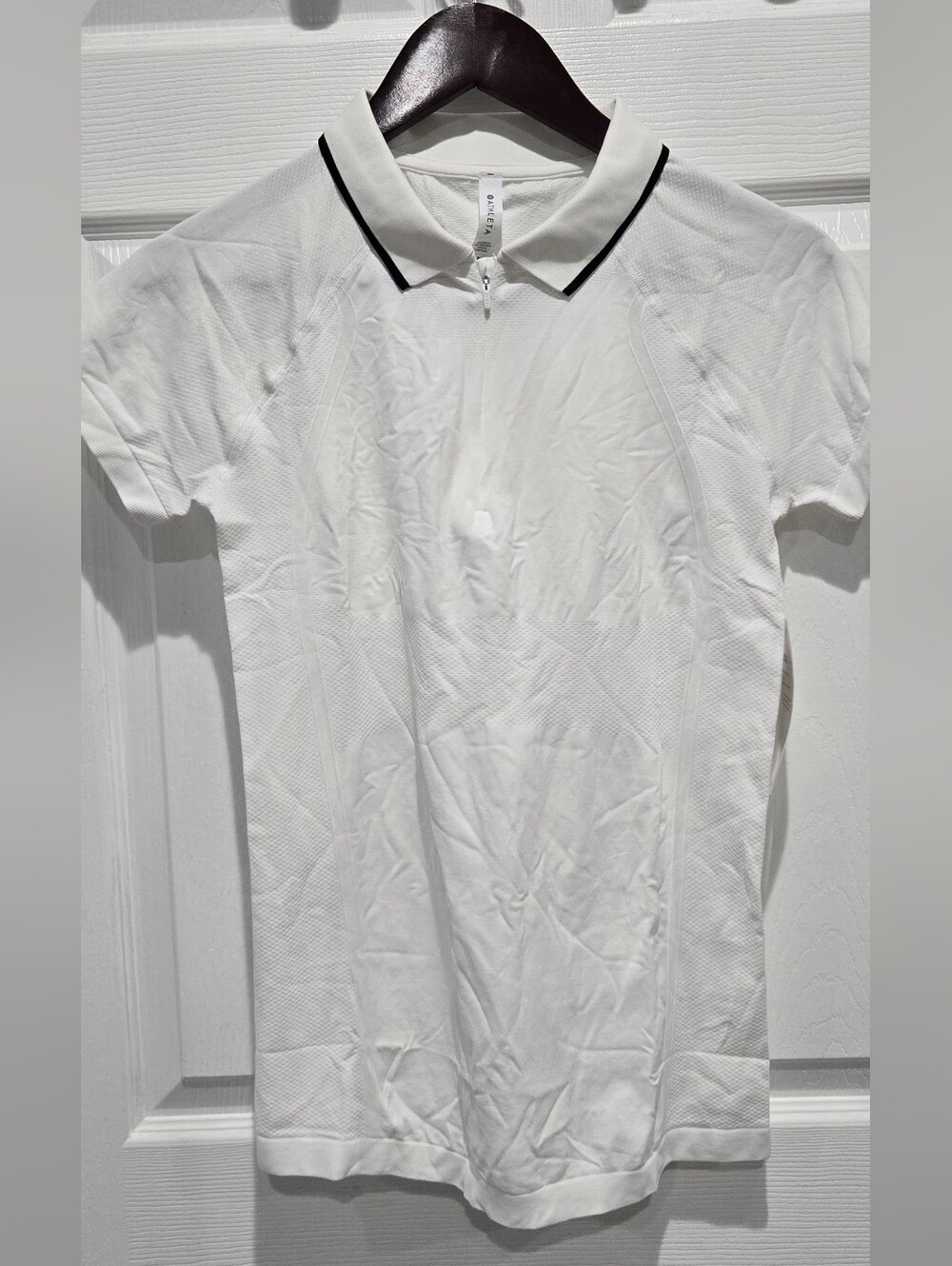 Athleta Momentum Polo Tee White Black Trim Quarter Zip Golf Tennis M NWT - Picture 11 of 15